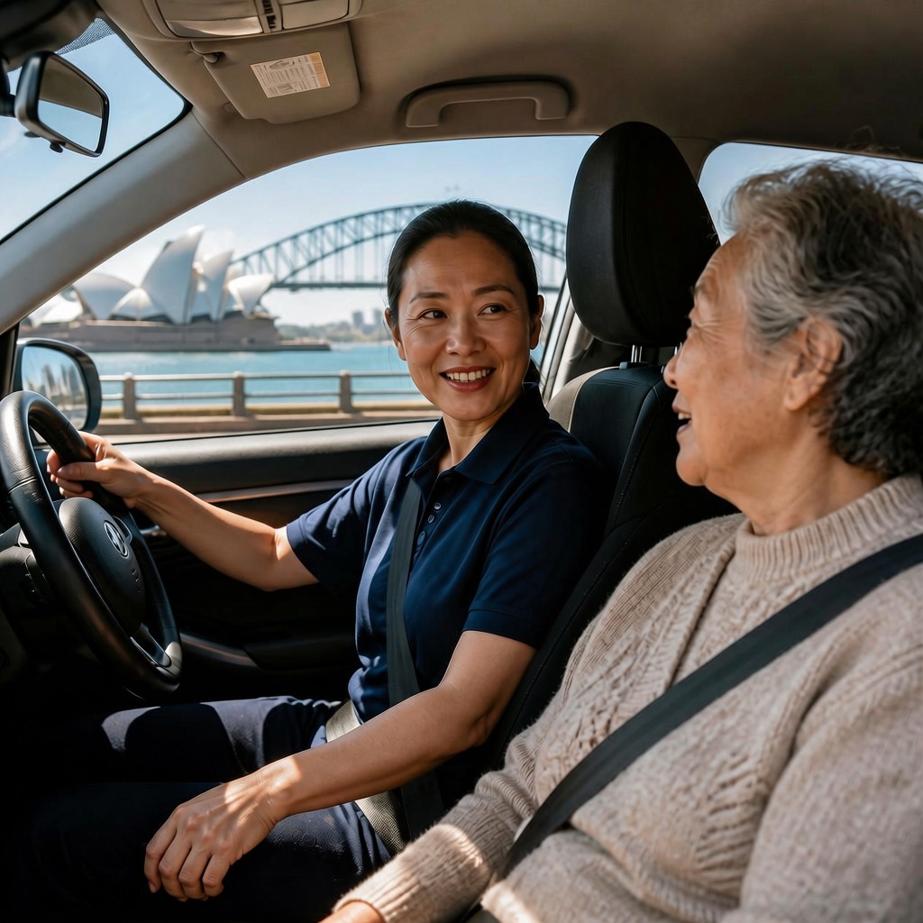Support at Home carer with elderly client in Auburn