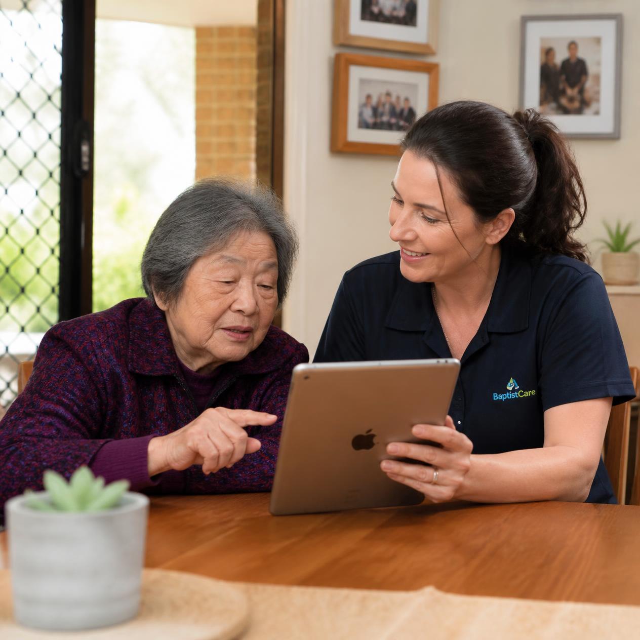 Support at Home carer with elderly client in Carlingford