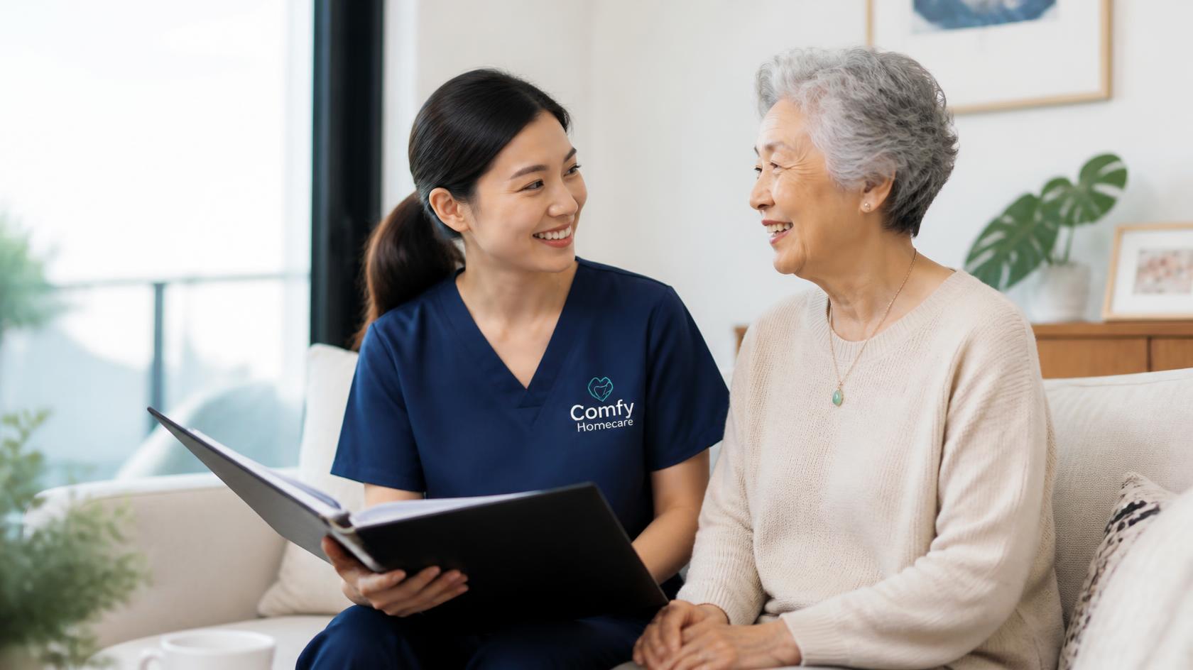 Support at Home carer with elderly client in Riverwood