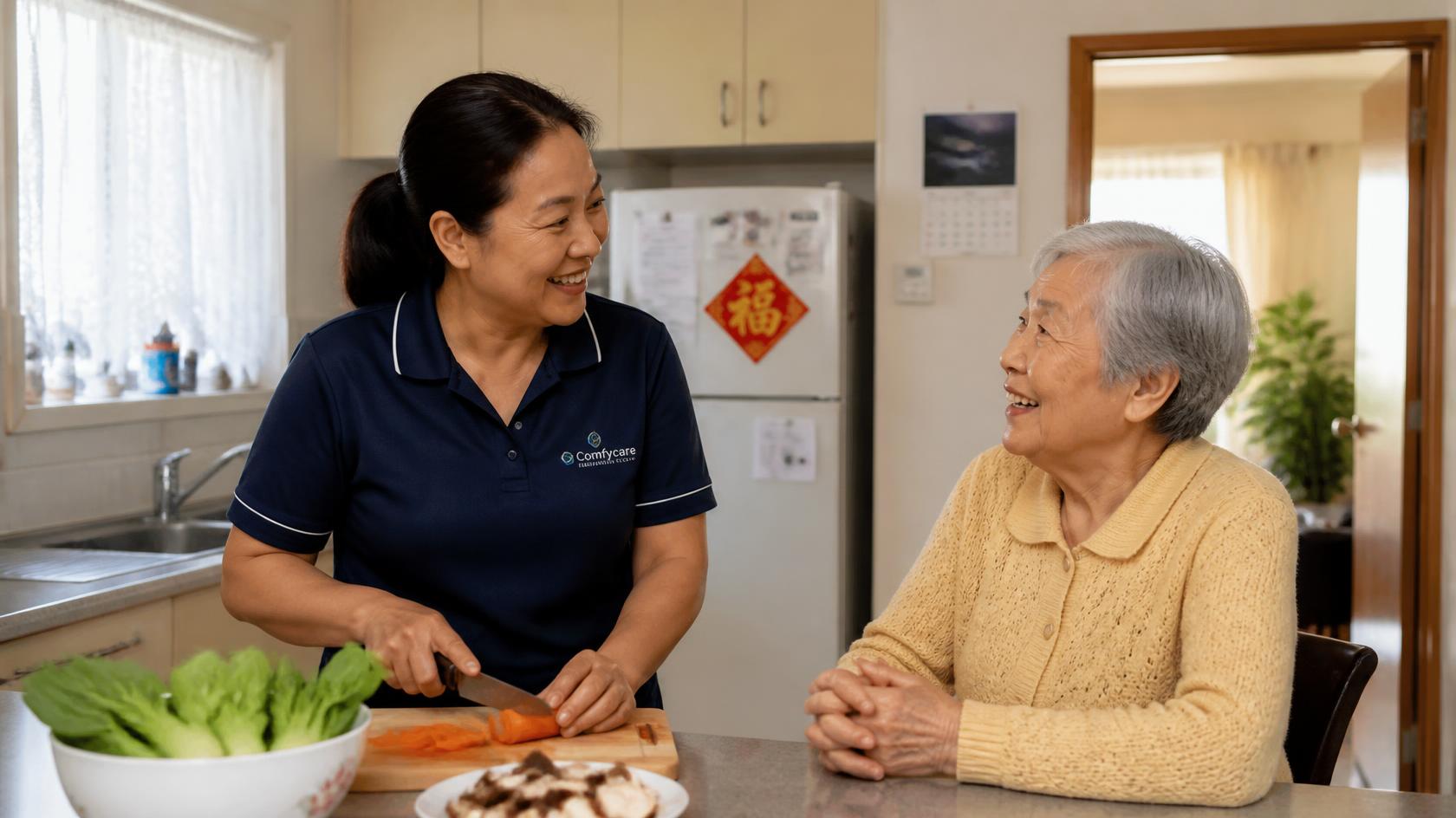Comfy HomeCare worker helping a client in the kitchen