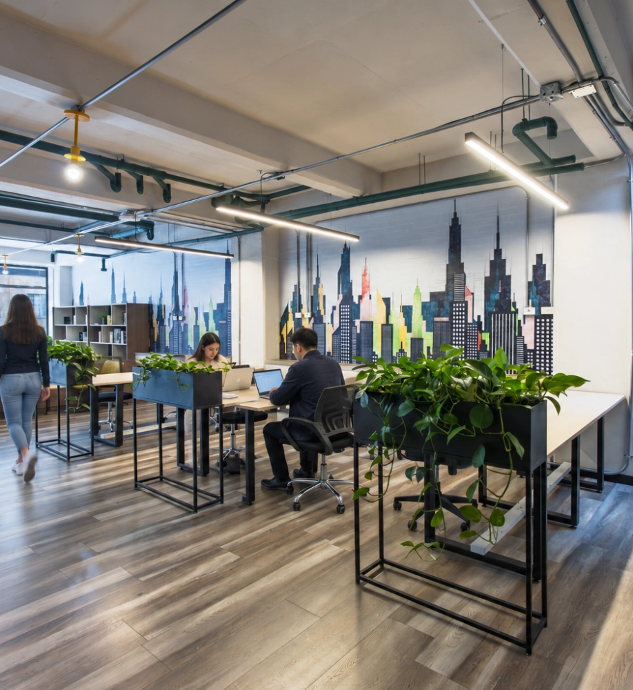 Área de coworking en los apartamentos de Nomad 77