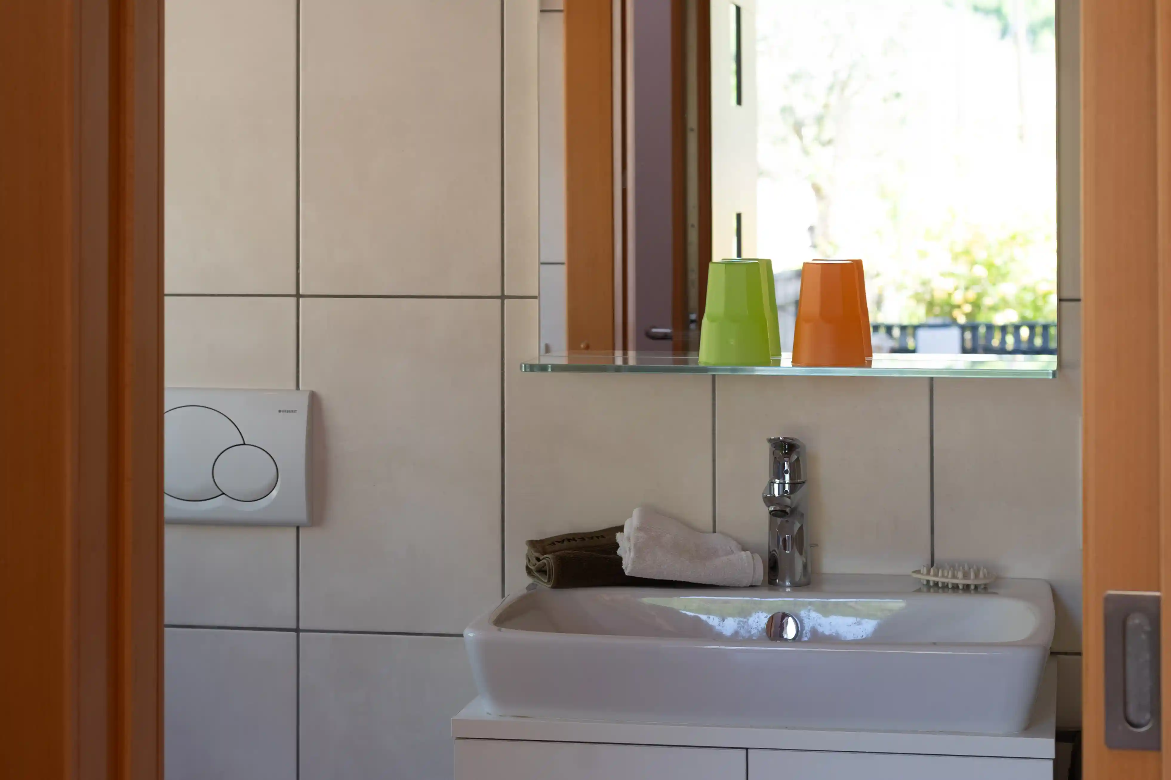 Waschbecken im Badezimmer des Appartments Schlern
