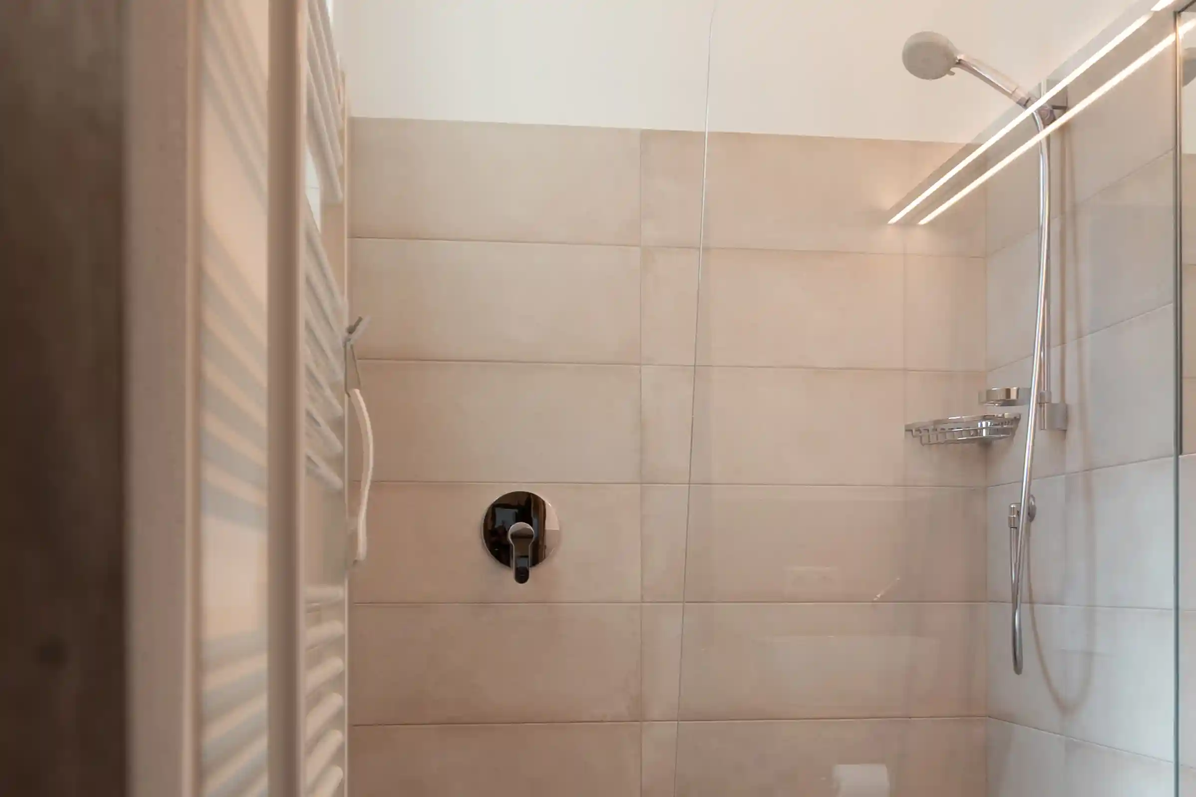 Dusche mit Glaswand im Appartment Latemar