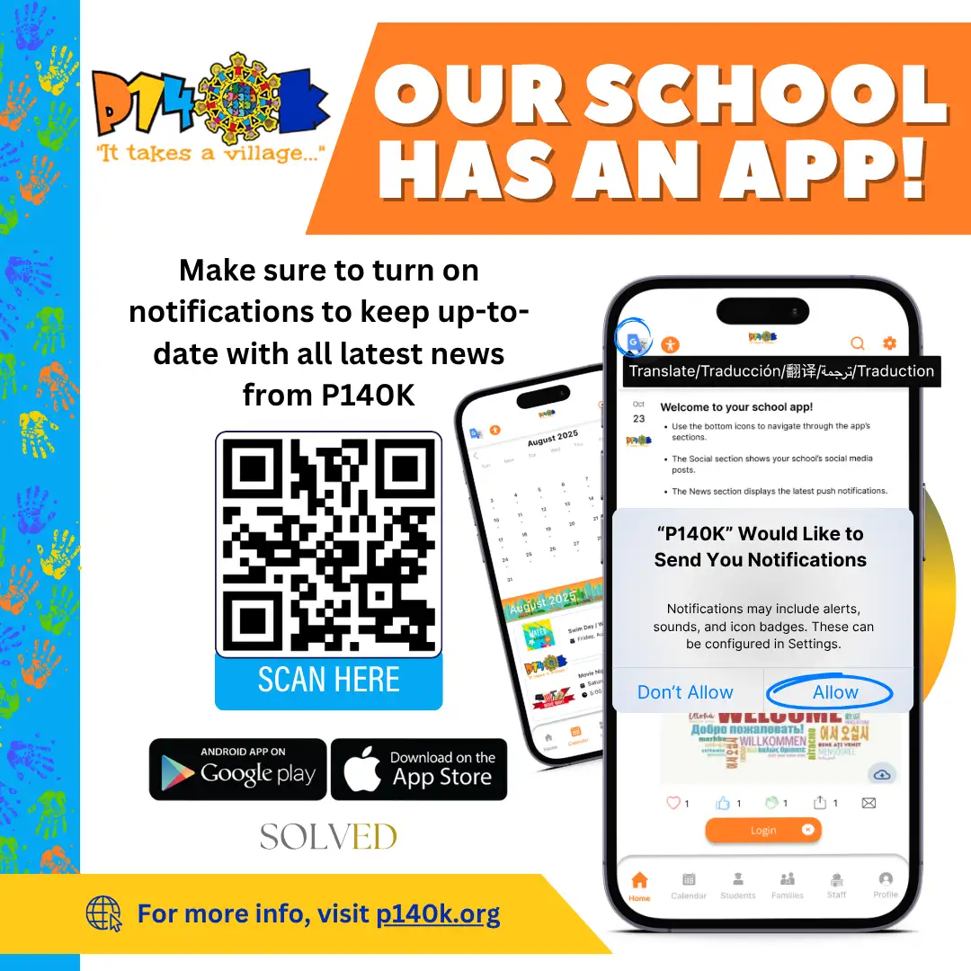 P140K school app flyer with QR code to download
