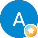Blue circle with white letter A and a small star icon on bottom right.