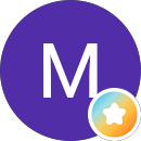Purple circle with a white letter M in the center and a star badge at the bottom right.
