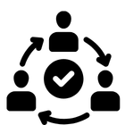 Icon showing three people connected in a circle with arrows and a checkmark in the center.