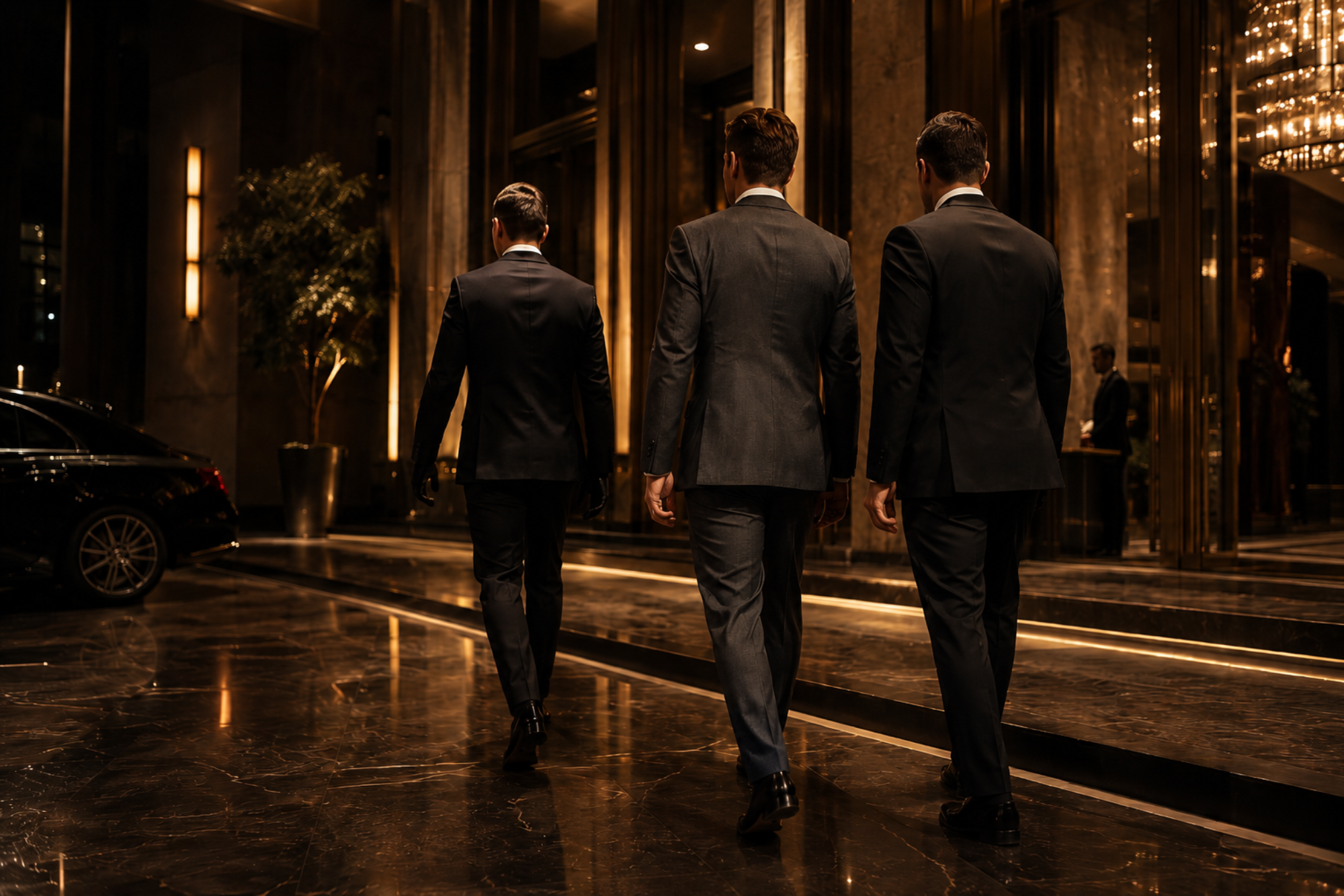 executive security walking high profile clients to the car