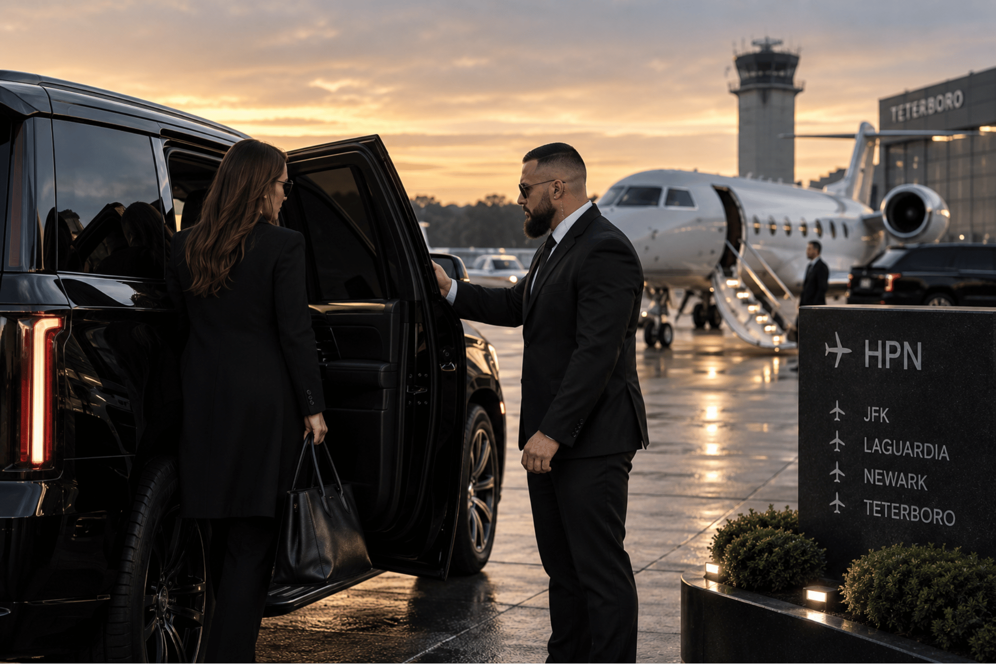 dropping off executives at private jet