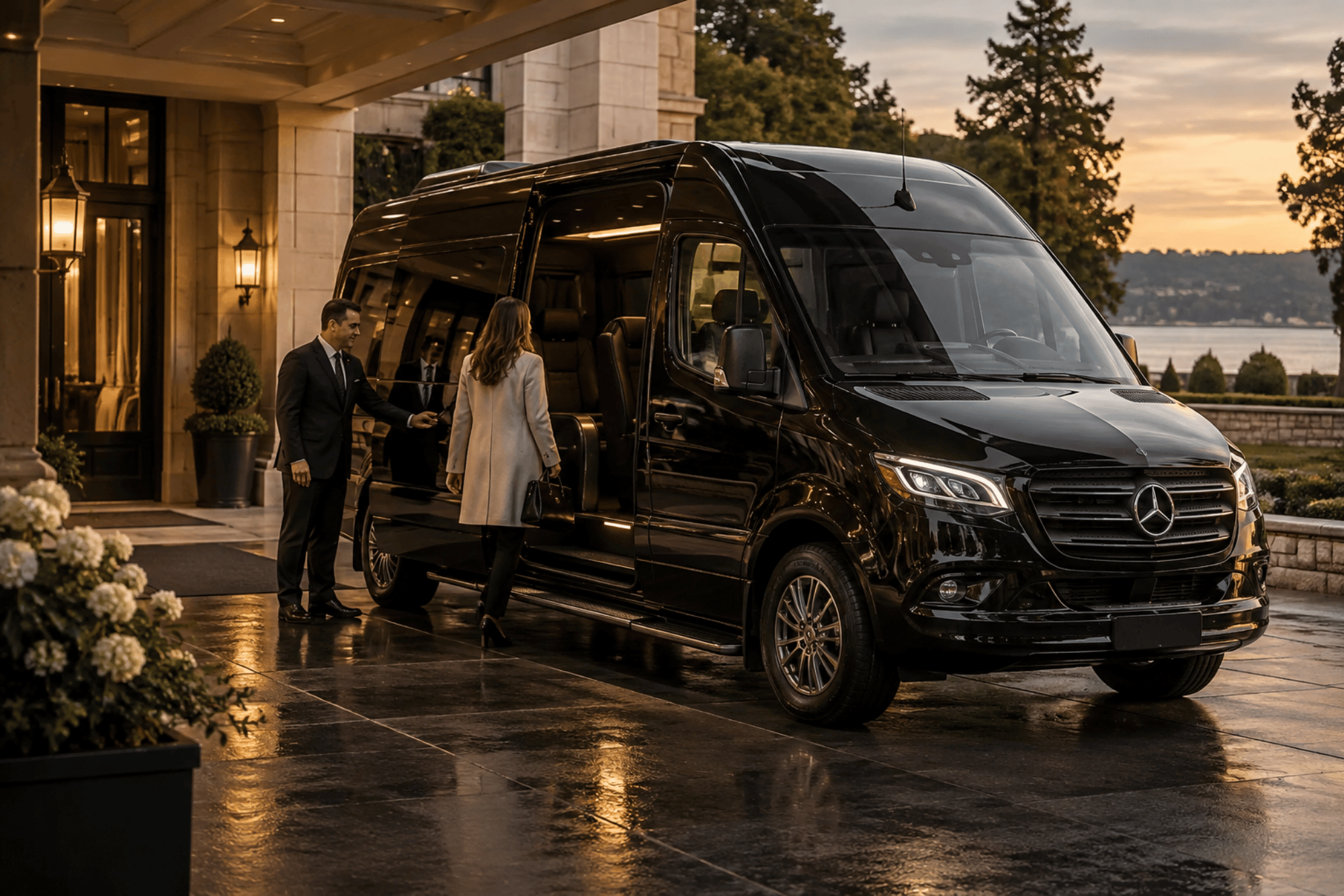 picking up clients with our high-end sprinter van for luxury rides