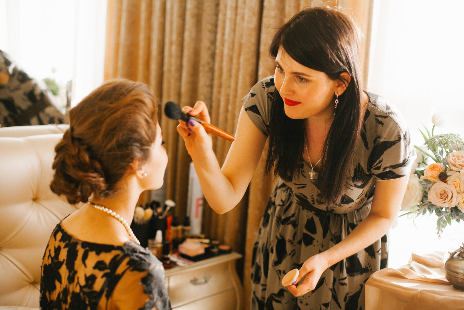 Wedding hairstyle and makeup for a bride in Barcelona