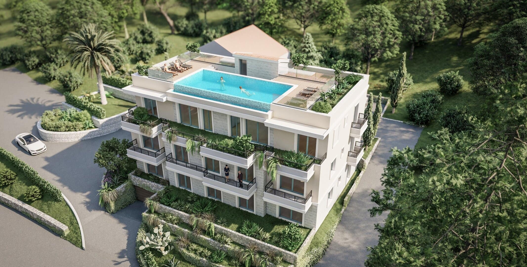 Three-Bedroom Apartment with Rooftop Pool in Dobrota, Kotor
