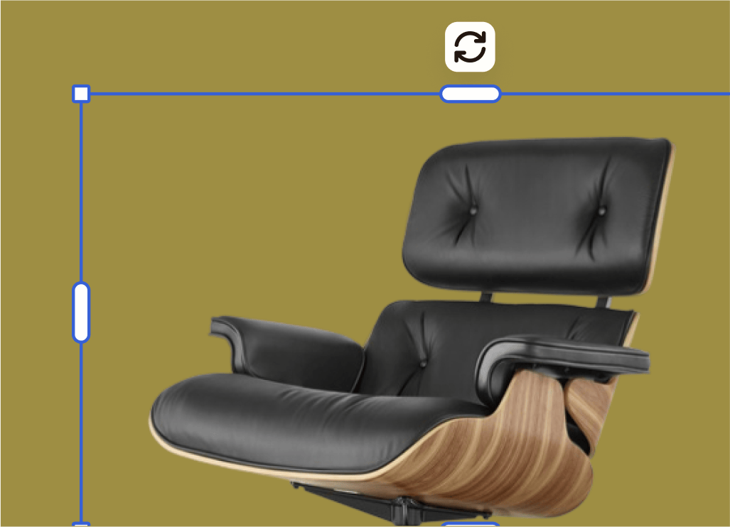 Black leather and wood mid-century modern lounge chair on olive background.