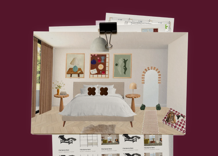My Library folder with a room design cover and a grid of saved items.