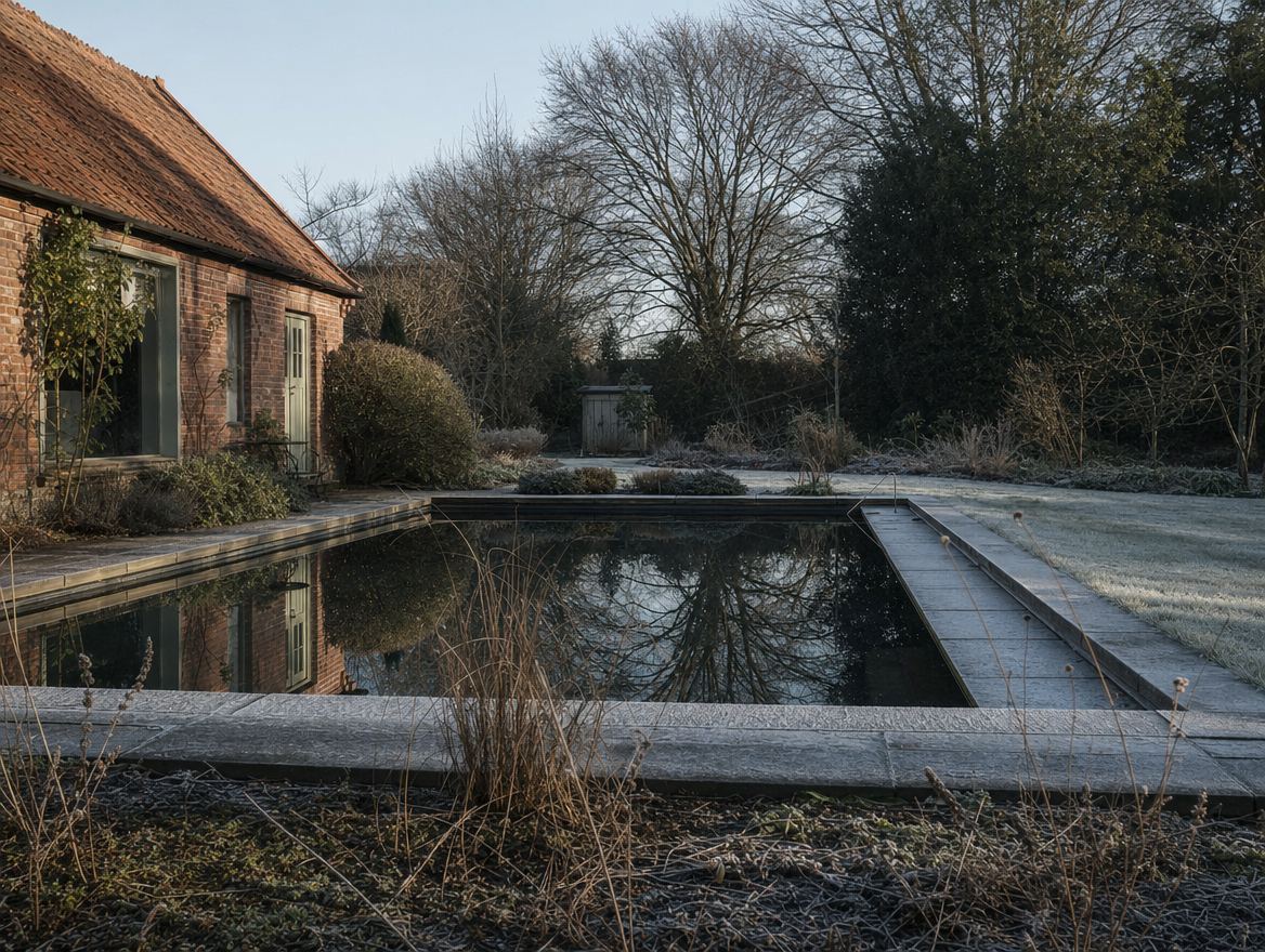 A natural bathing pool beside a timber lodge