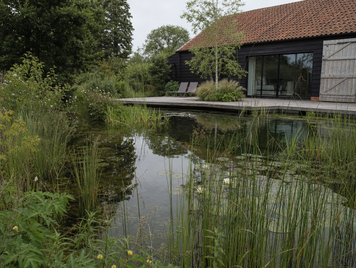 Living pool and terrace seen from above