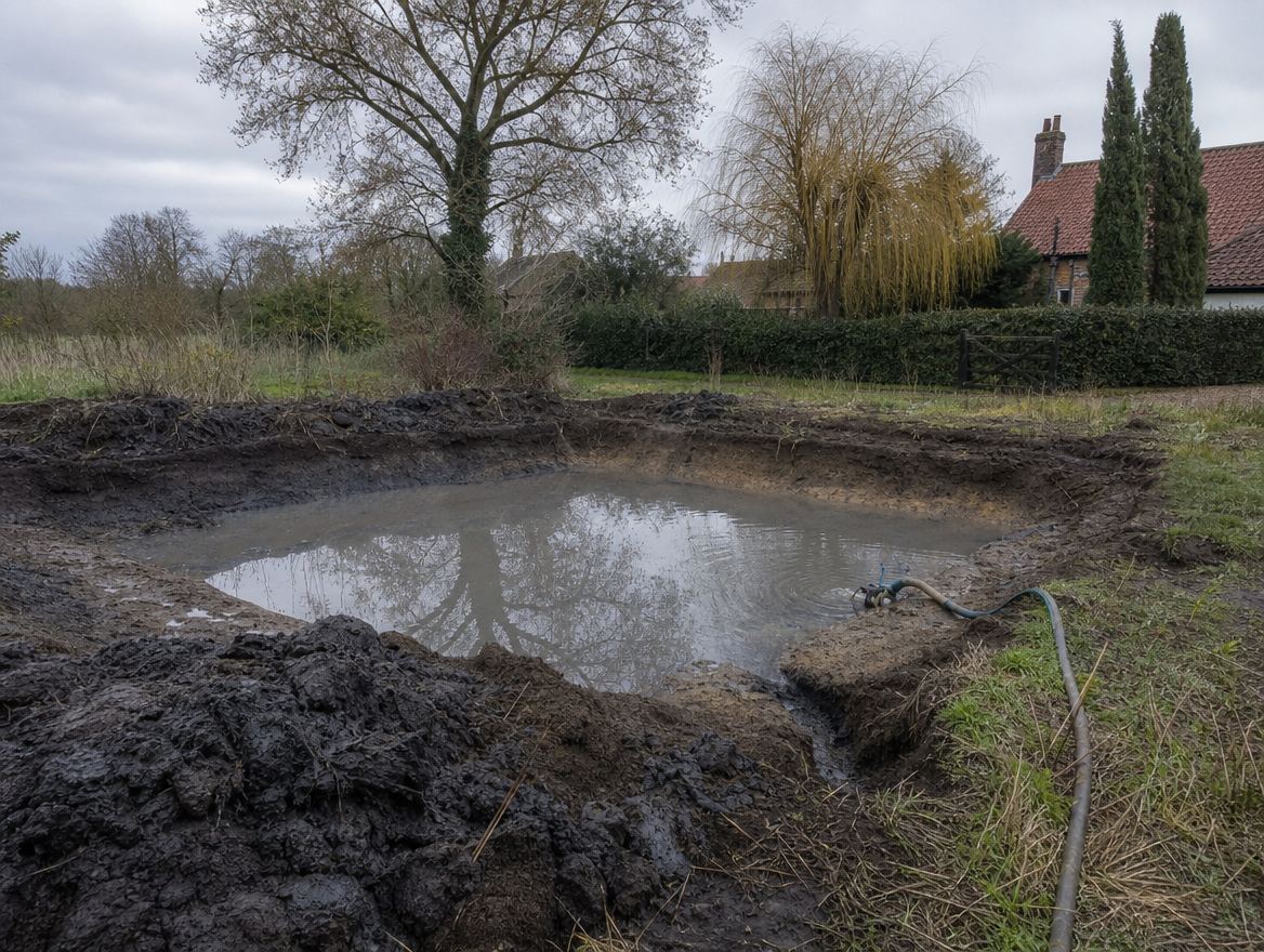 Excavator forming the basin of a natural pool