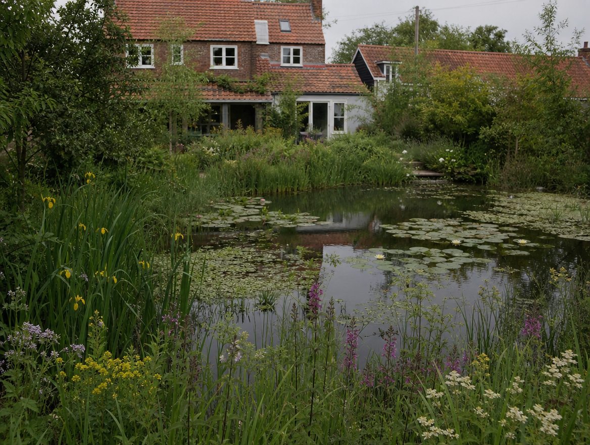 Wildlife pond with timber decking