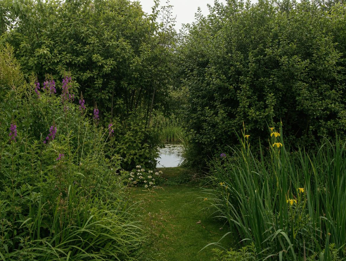 Planted margins along the edge of a natural swimming pond