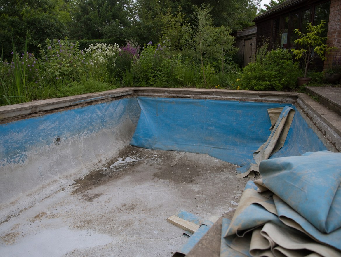 Excavator working alongside a pool during construction