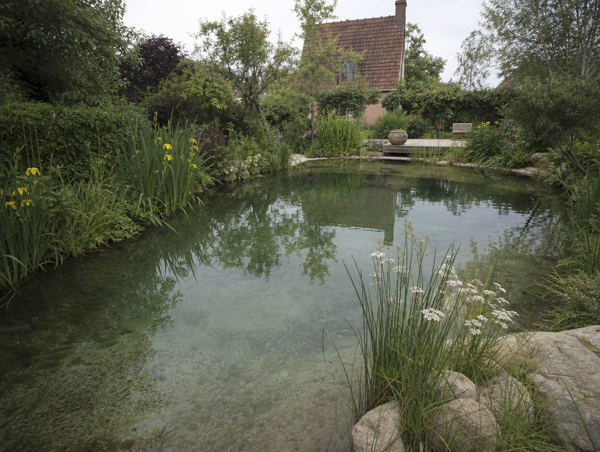 Living pool on a still, misty morning