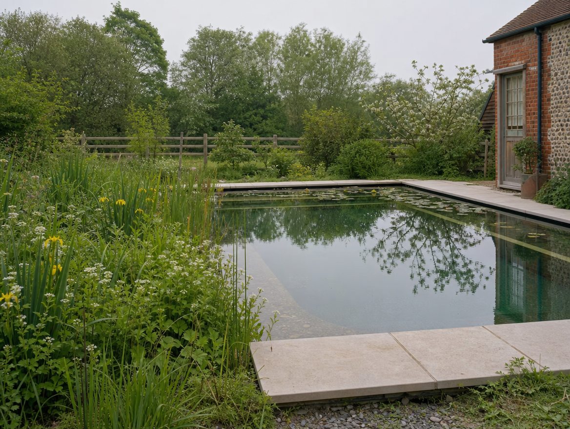 Living pool beside a contemporary house
