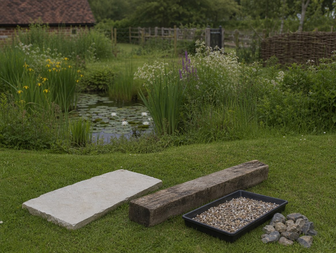 Gravel path leading through the garden to the water