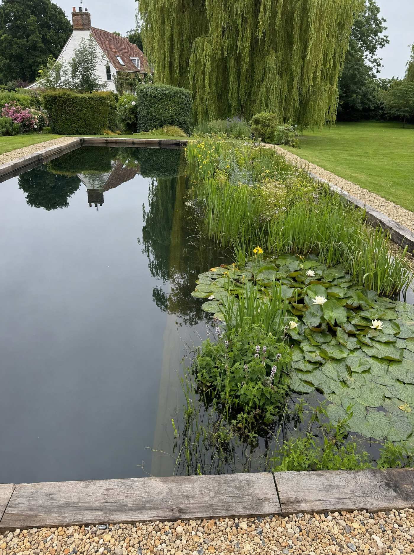 Flag irises at the edge of a wildlife pond