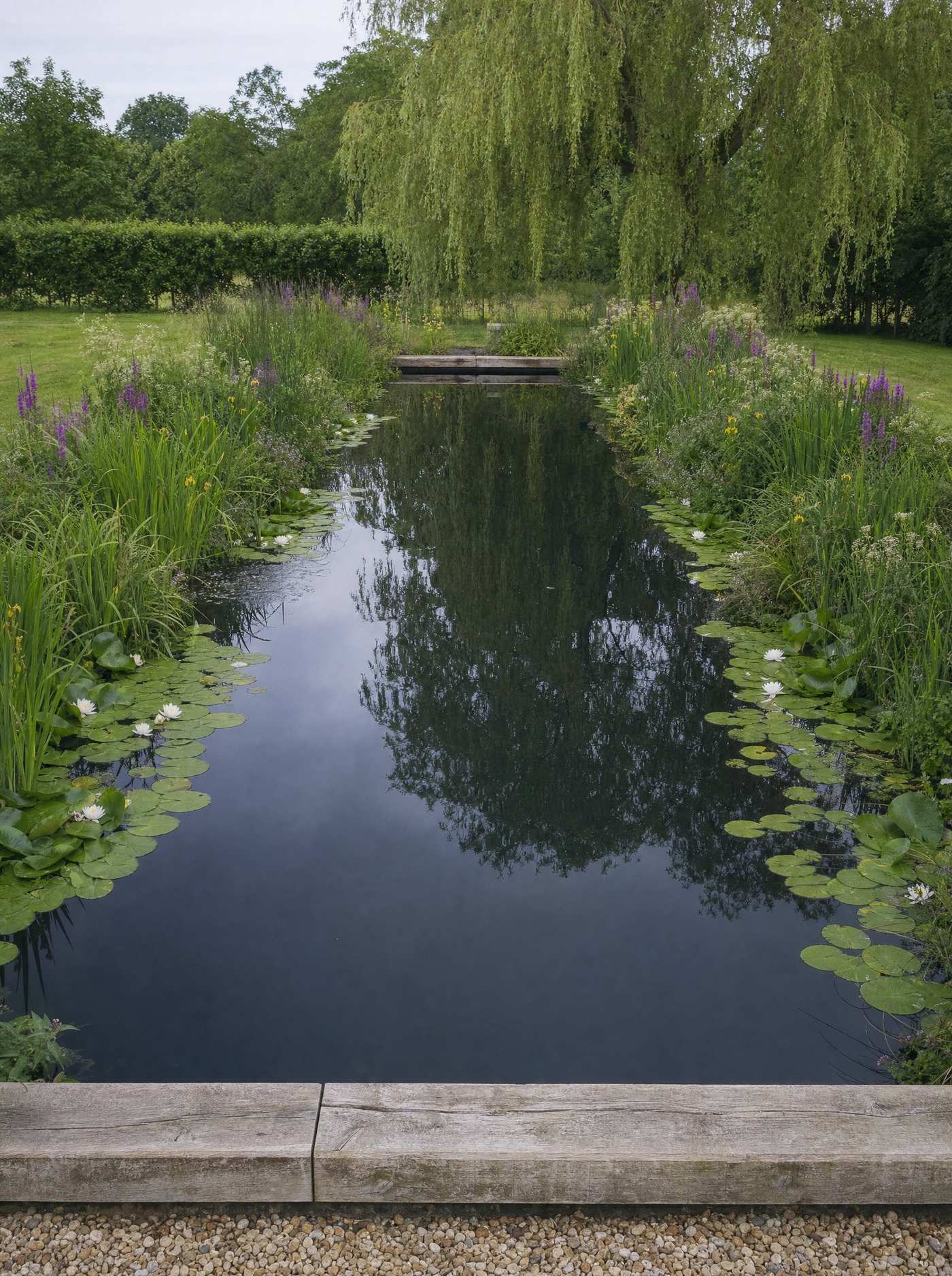 Formal swimming pool edged with stone coping