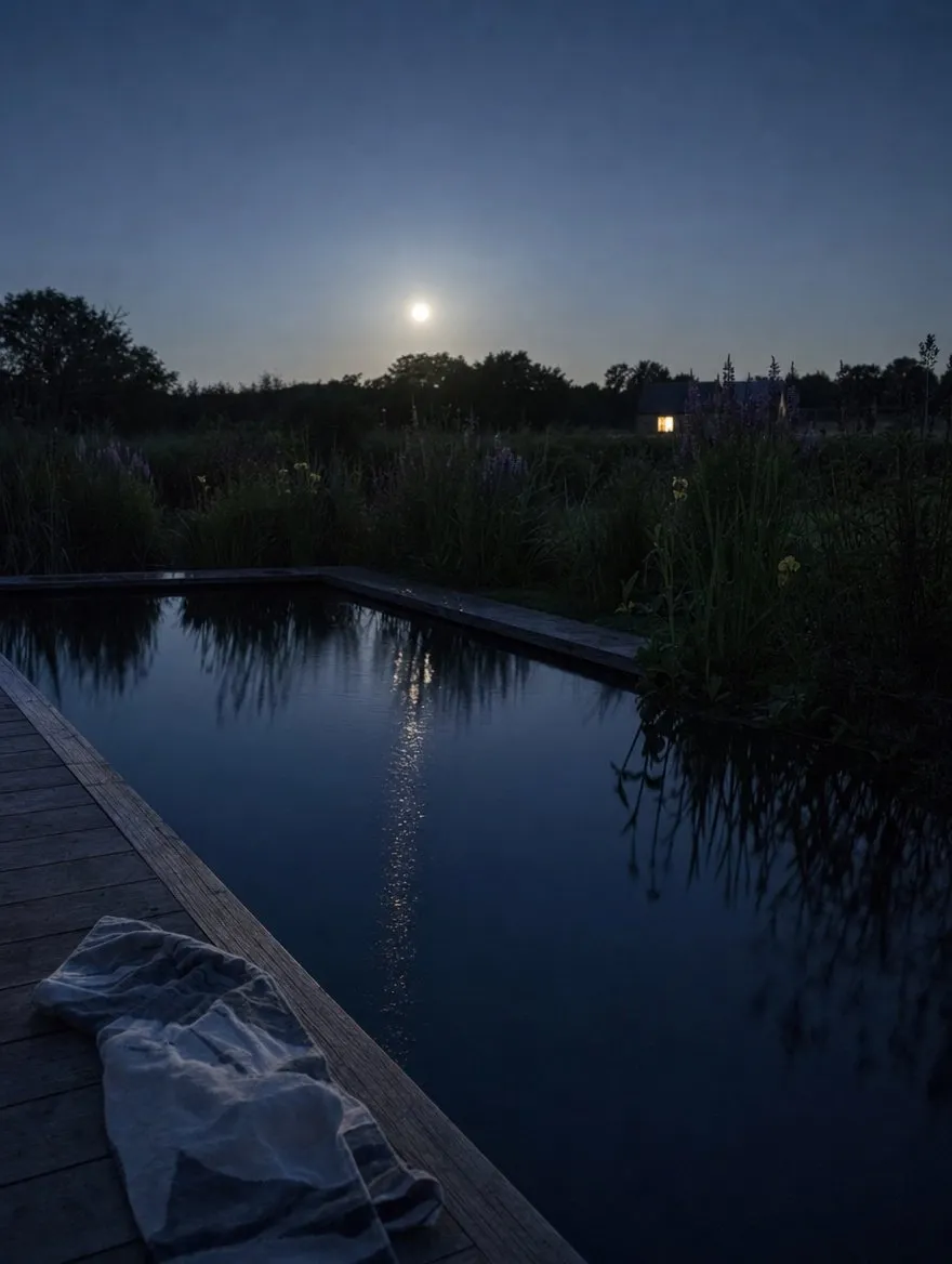 A natural bathing pool beside a timber lodge