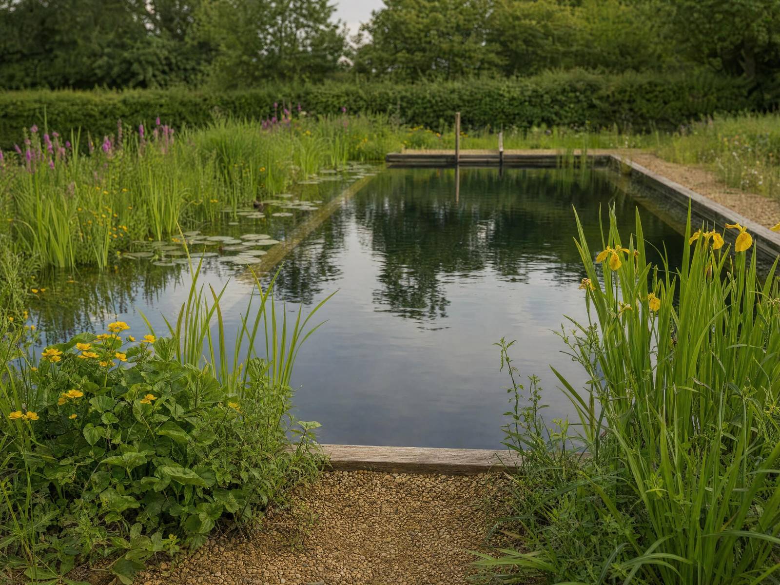 Formal swimming pool edged with stone coping