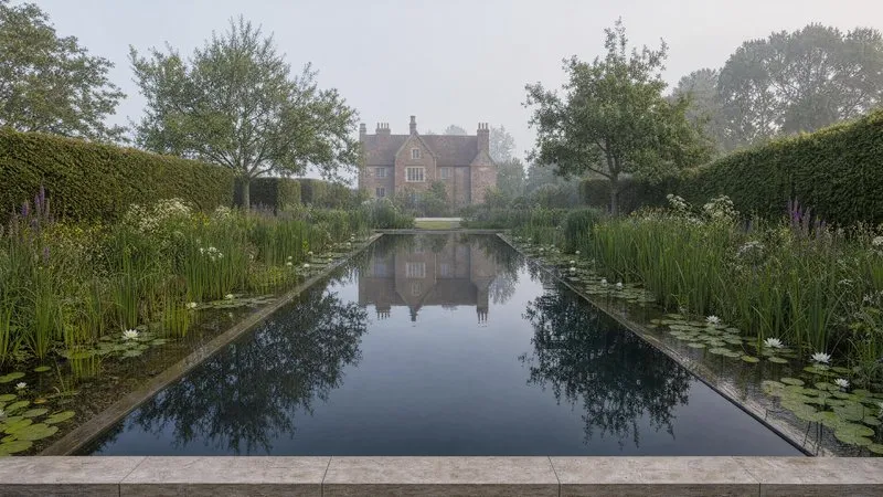 Natural pool with stone coping and a clean, considered edge