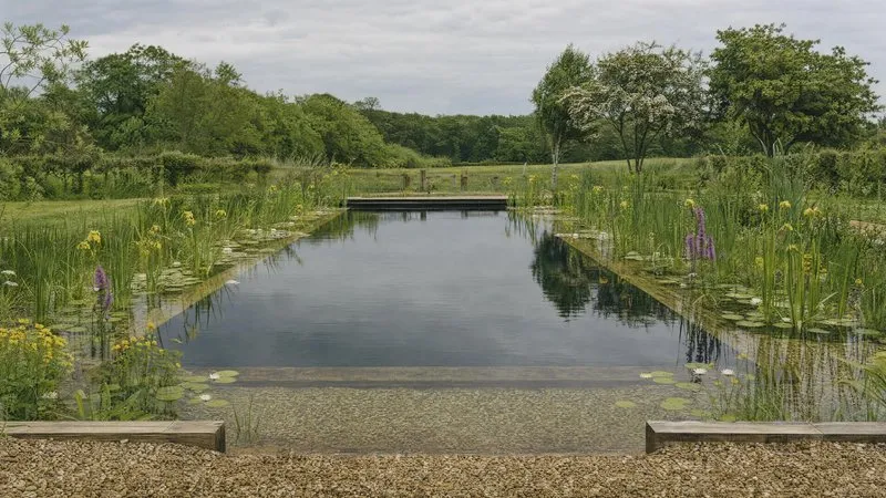 Natural pool design drawings on a table
