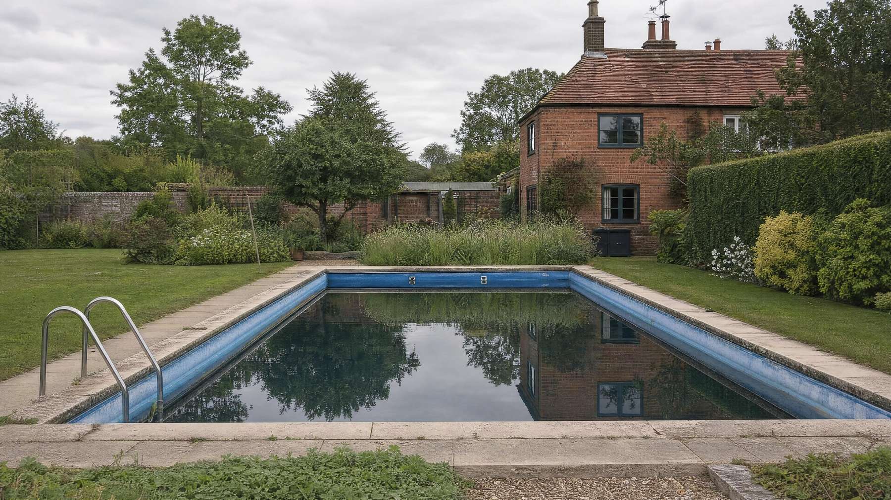 Formal swimming pool edged with stone coping