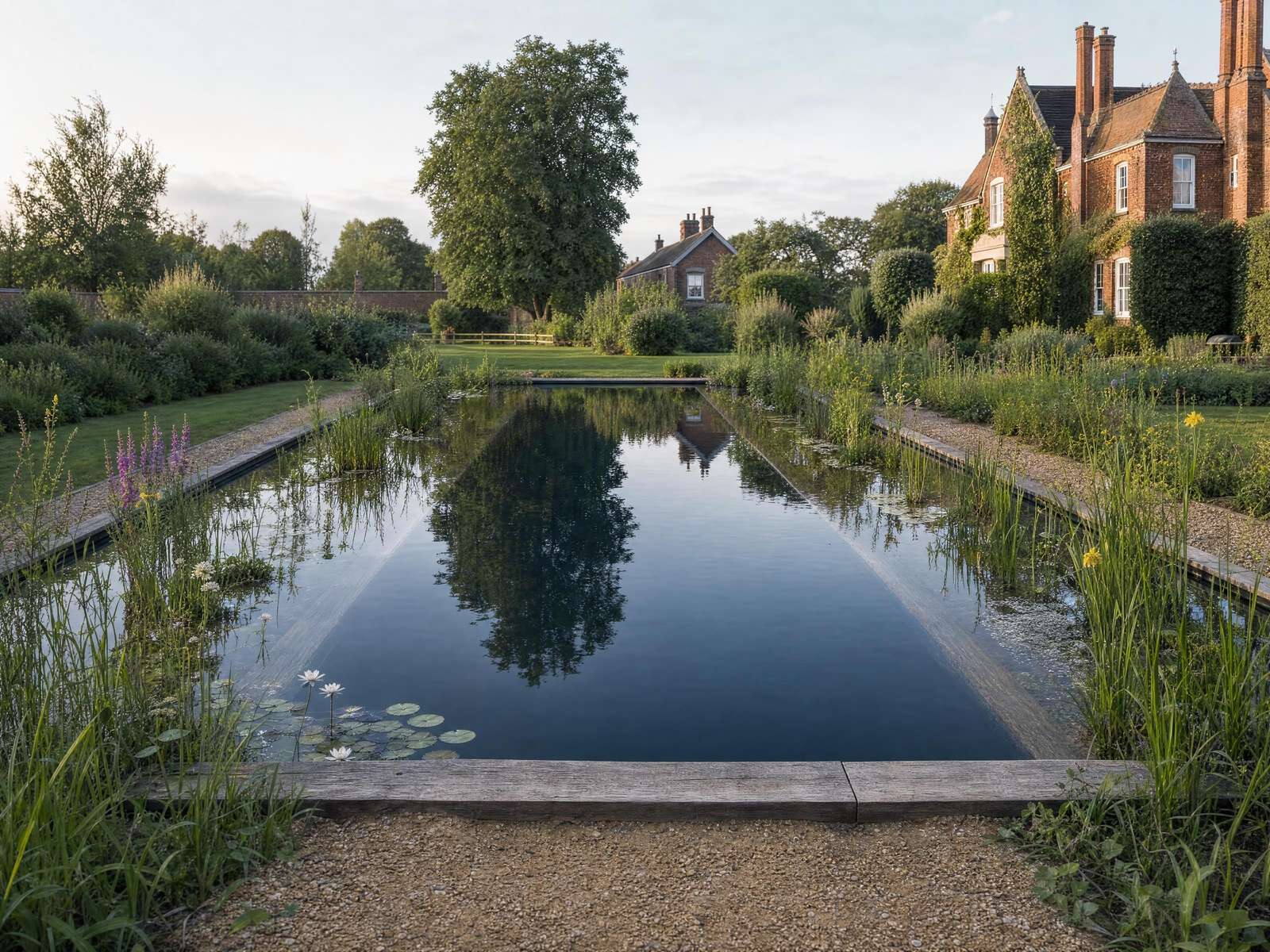 Living pool on a misty morning