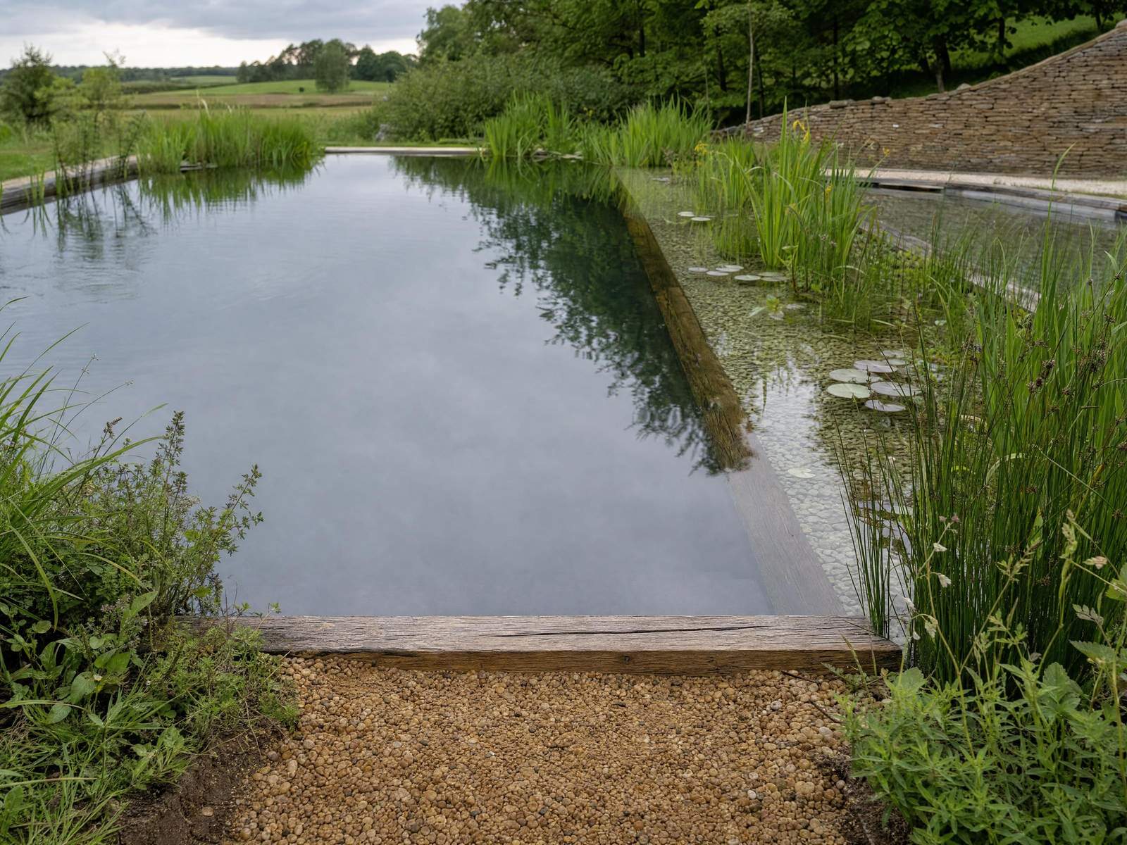 Pond in front of a country house