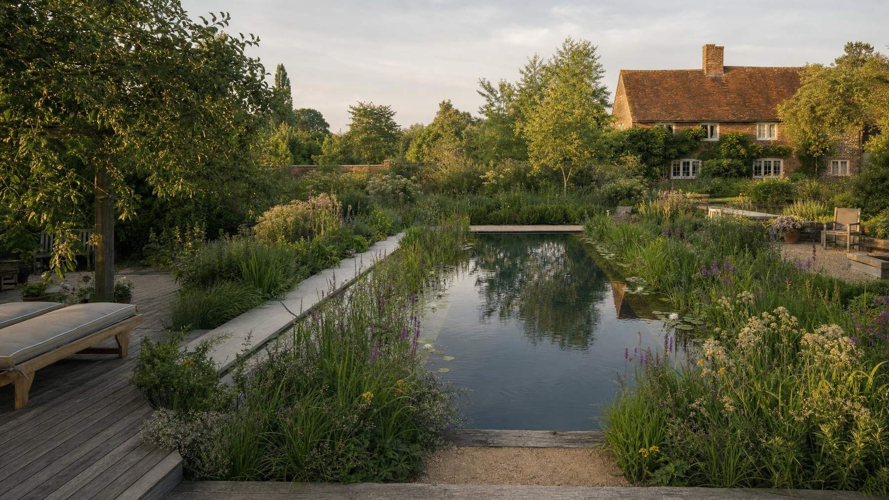 Formal swimming pool edged with stone coping