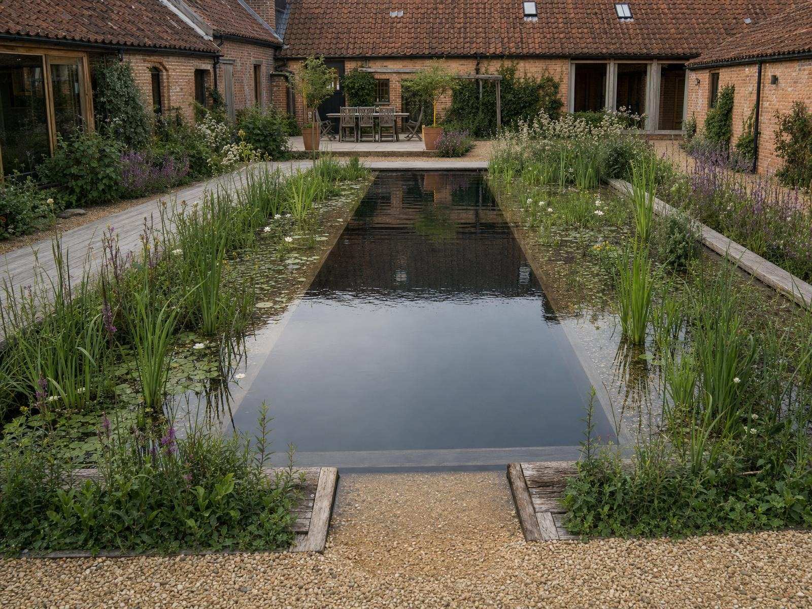 Living pool and terrace seen from above