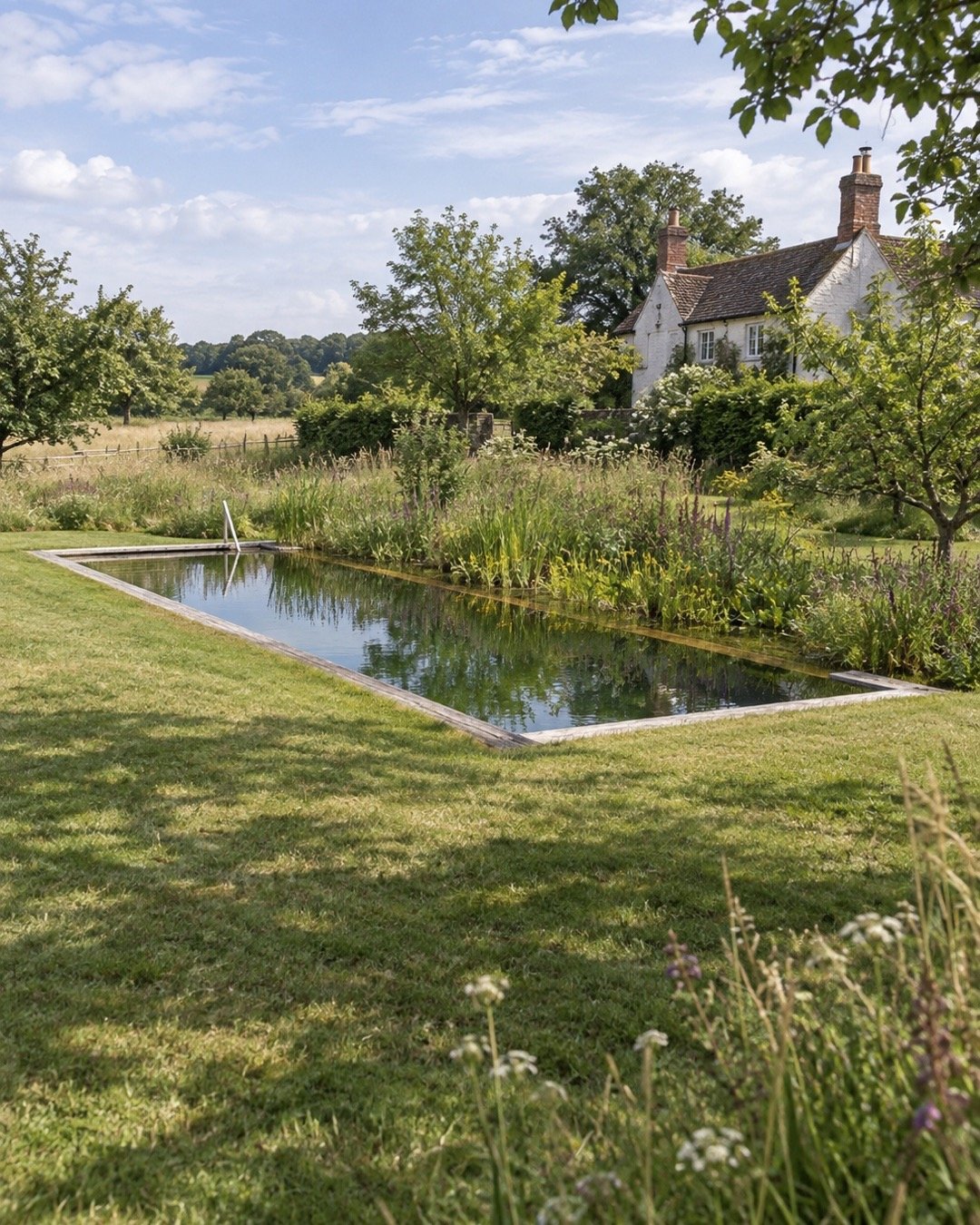 Natural pool within a landscaped garden