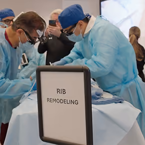 Dr. Hoyos teaching in the cadaver lab at conference on rib remodeling