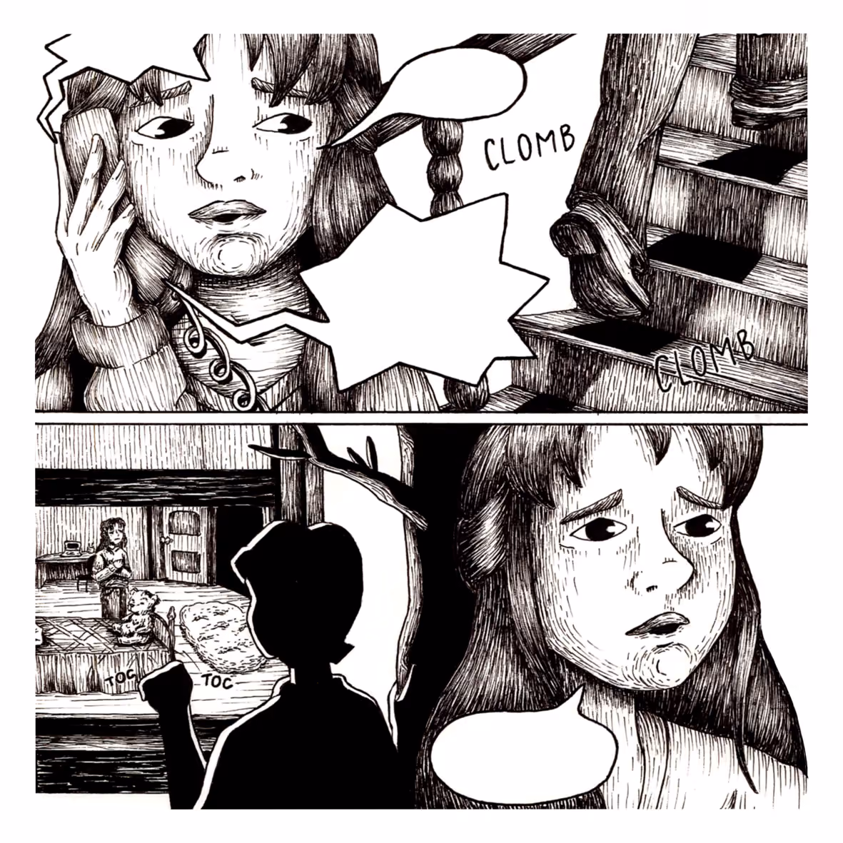 Fumetto riassuntivo del film Scream 1. Realizzato con tratto pen su carta.