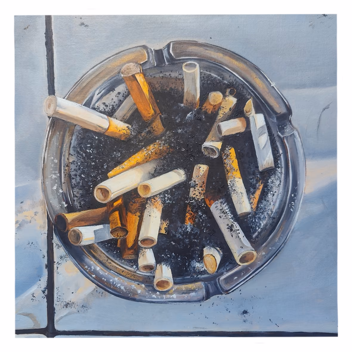 Illustrazione realizzata con pittura ad olio su tela. è una critica alla dipendenza dal fumo. 