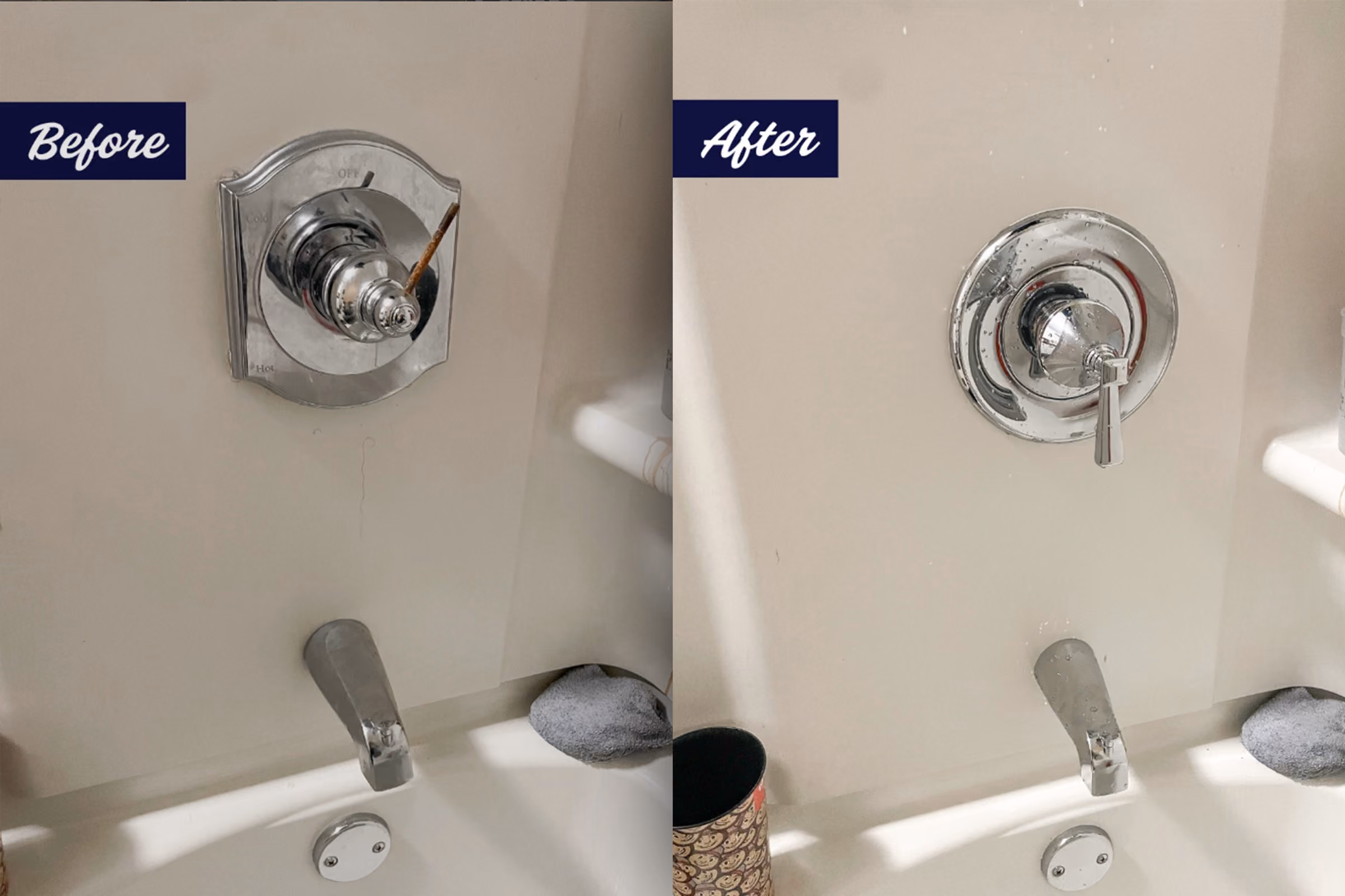 Before and after of new shower nozzle
