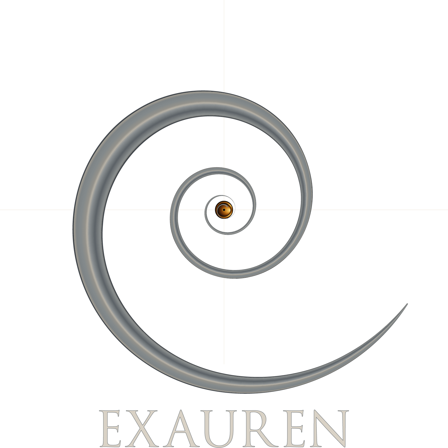Exauren — spiral mark with crosshairs and gold datum