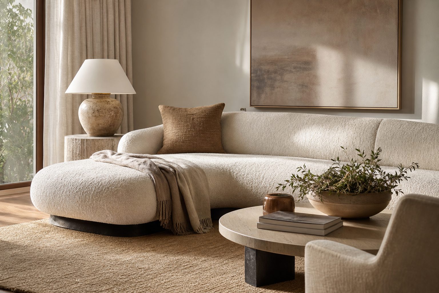 A calm living room with a Cre8aCouch chaise
