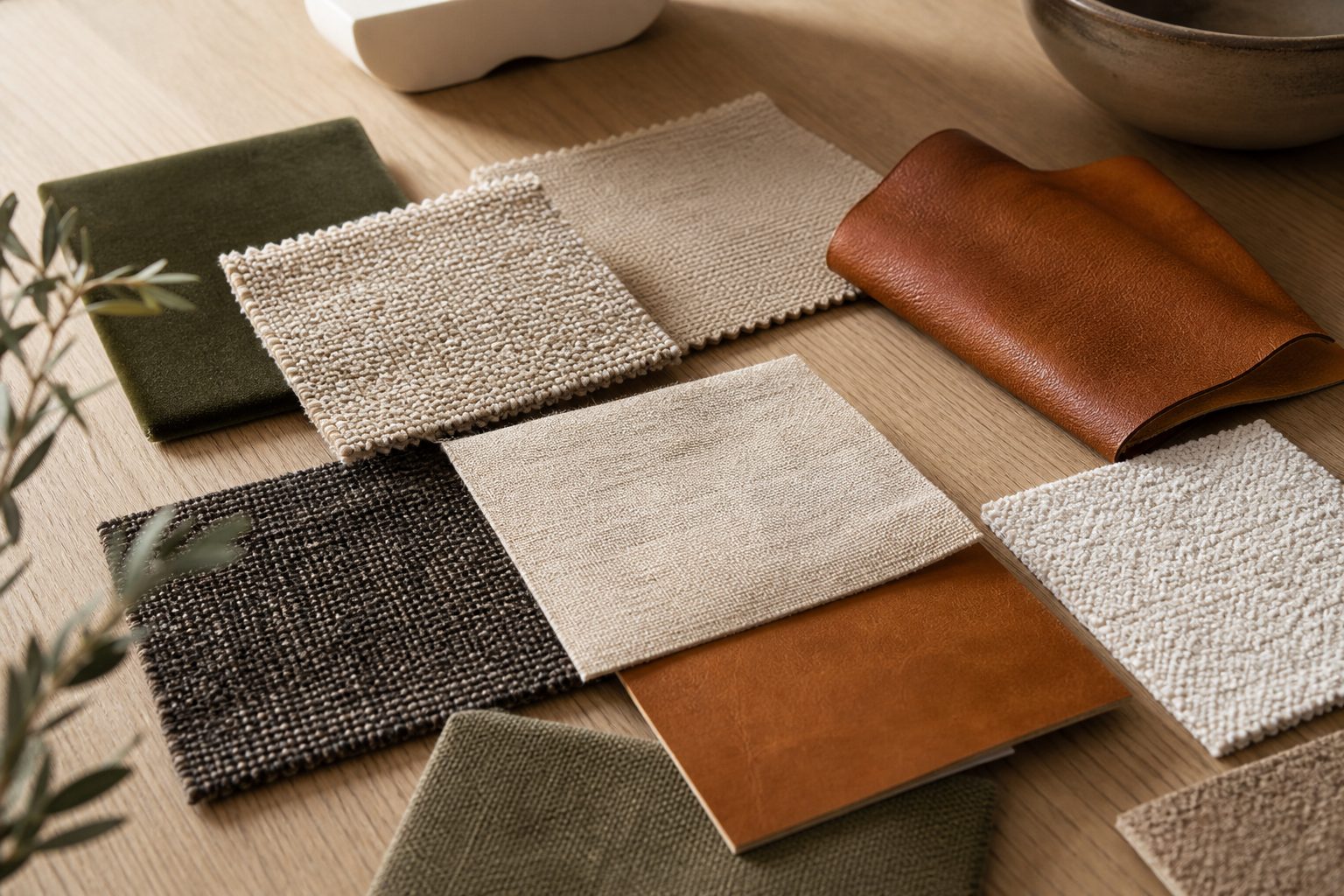 Fabric and leather swatches for Cre8aCouch