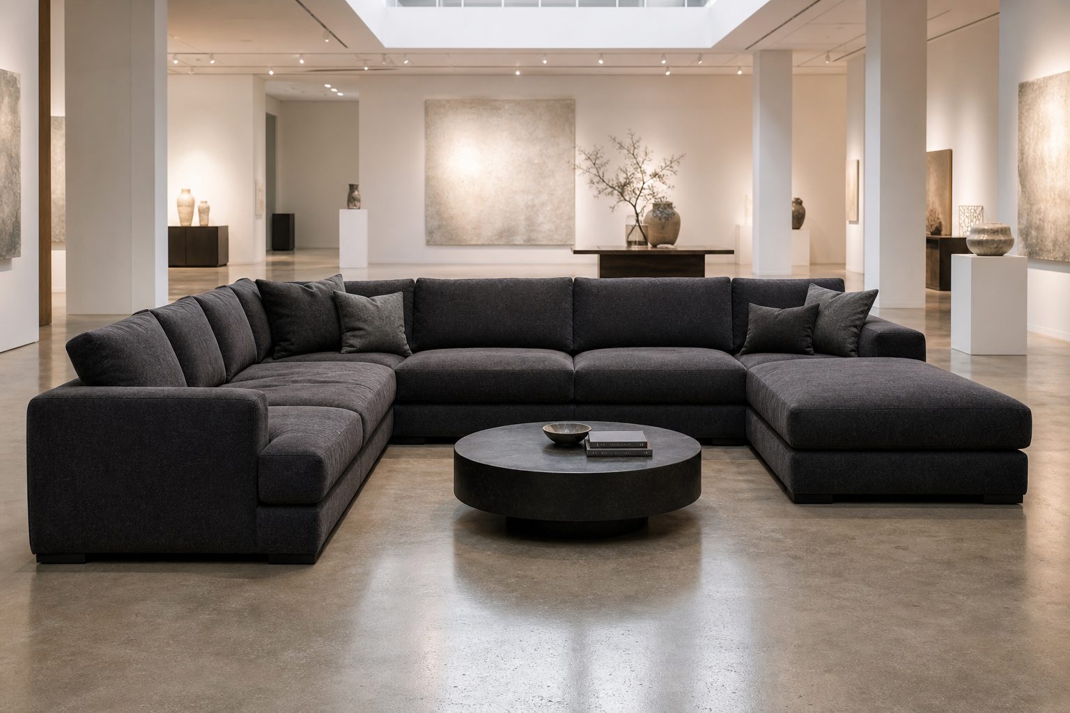 A Cre8aCouch sectional in a warm gallery setting