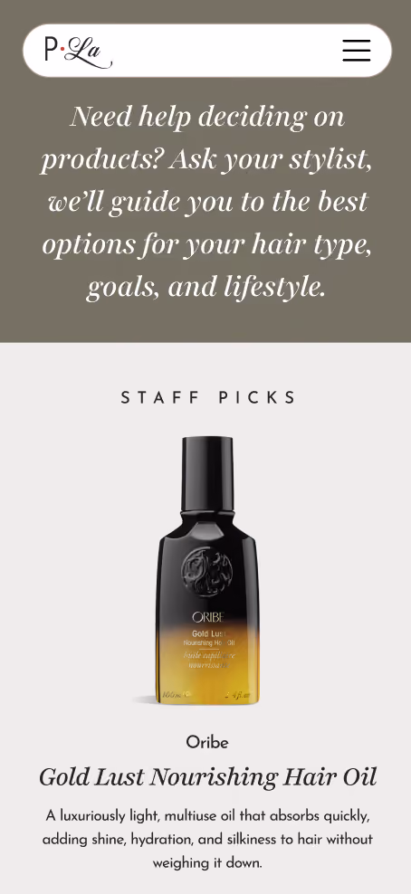 Second mobile screenshot of the P. La Salon website