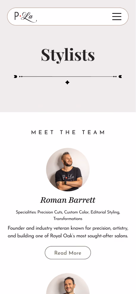 Third mobile screenshot of the P. La Salon website