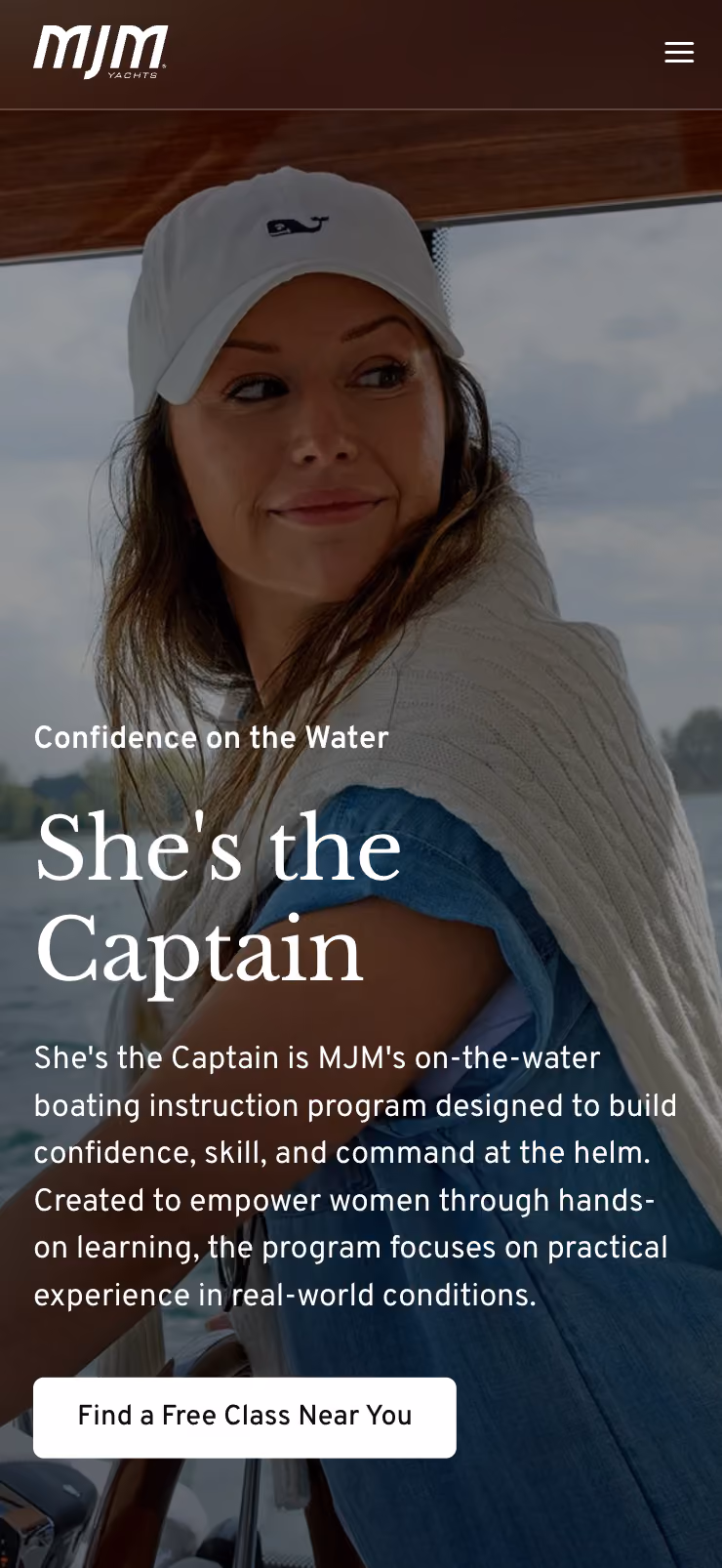 First mobile screenshot of the MJM Yachts website